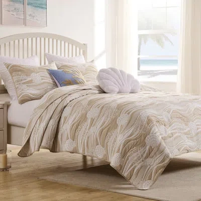 Greenland Home Fashions Dover 2-piece Twin Size Natural Coverlet Set, 68x88 Inch In Brown;white