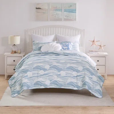 Greenland Home Fashions Dover 3-piece King Size Tidal Blue Coverlet Set, 105x95 Inch In Blue;white