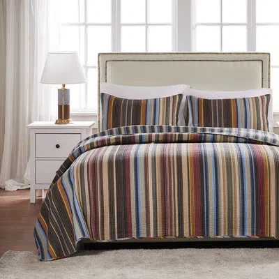 Greenland Home Fashions Durango Stripe Reversible Quilt Set In Earth
