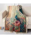 Greenland Home Fashions Eden Peacock Fringed 50" X 60" Throw Blanket In Ecru