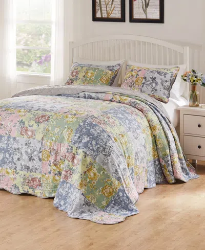 Greenland Home Fashions Emma Floral Print 3-pc. Bedspread Set, Queen In Gray