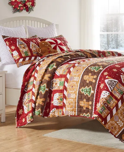 Greenland Home Fashions Greenland Home Gingerbread Lane Holiday 3-pc. Quilt Set, Full/queen In Red