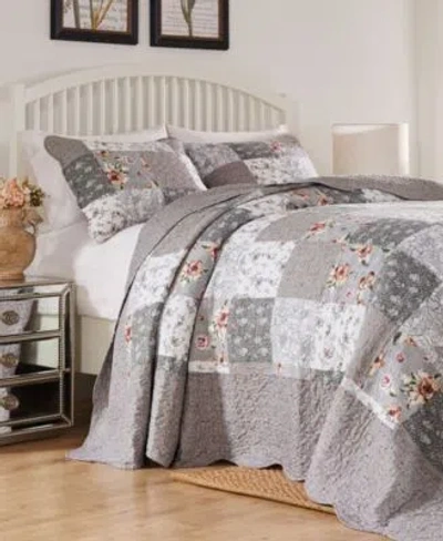 Greenland Home Fashions Giulia Floral Print 3-pc. Bedspread Set, Queen In Gray