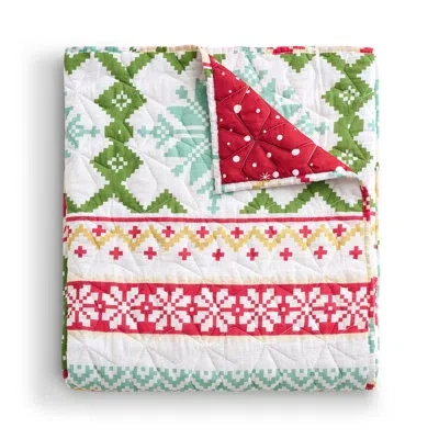 Greenland Home Fashions Holiday Novelty Reversible Handcrafted Quilted Throw Blanket In Fair Isle Snow