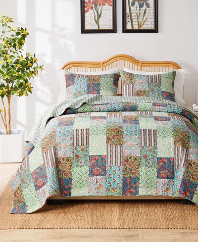 Greenland Home Fashions Jasmin Vintage Boho Reversible 3-pc. Quilt Set, King In Jade