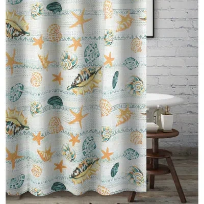 Greenland Home Fashions Kona Seashell Single Shower Curtain In Green,orange,white