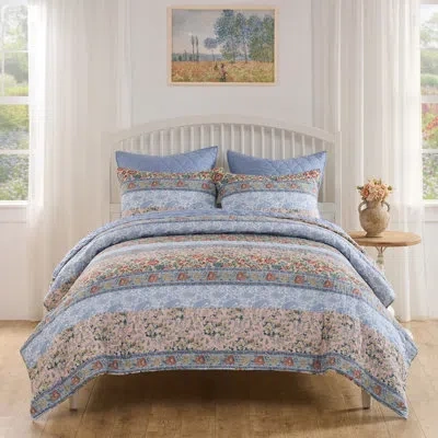 Greenland Home Fashions Laguna Coastal Reversible Jacquard Coverlet Set In Blue;pink