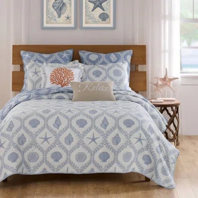Greenland Home Fashions Laguna Coastal Reversible Jacquard Coverlet Set In White;chambray