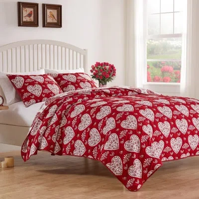 Greenland Home Fashions Lovebirds 2-piece Twin Size Red Coverlet Set, 68x88 Inch