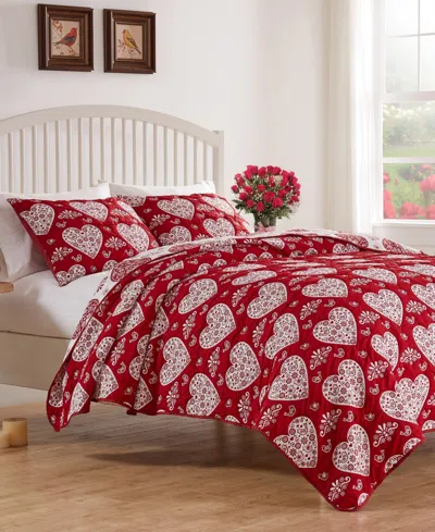 Greenland Home Fashions Lovebirds Woven Jacquard Reversible 3-pc. Coverlet Set, King In Red