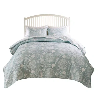 Greenland Home Fashions Marina 2-piece Twin Size Seafoam Coverlet Set, 68x88 Inch In Blue