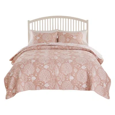 Greenland Home Fashions Marina 3-piece King Size Blush Coverlet Set, 105x95 Inch In Pink