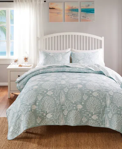 Greenland Home Fashions Marina Woven Jacquard Reversible 3-pc. Coverlet Set, Full/queen In Seafoam