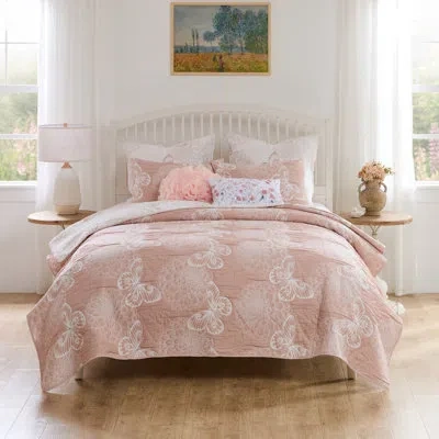 Greenland Home Fashions Mariposa 2-piece Twin Size Pink Coverlet Set, 68x88 Inch