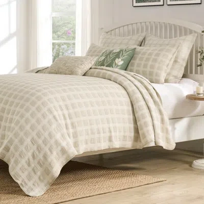 Greenland Home Fashions Millhouse Plaid Reversible Cotton Jacquard Coverlet Set In Taupe