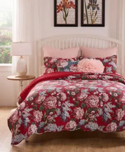 Greenland Home Fashions Millie Modern Floral Print Quilt Sets In Garnet