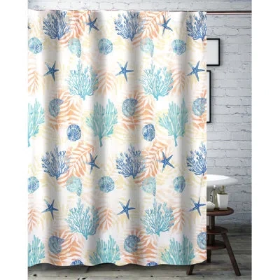 Greenland Home Fashions Montego Single Shower Curtain + Hooks In Blue,white,orange