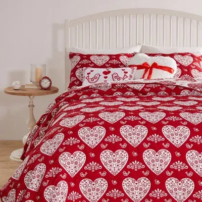Greenland Home Fashions Novelty Holiday Festive Red Jacquard Coverlet Set In Lovebirds