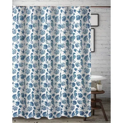 Greenland Home Fashions Pebble Beach Single Shower Curtain In Blue,white
