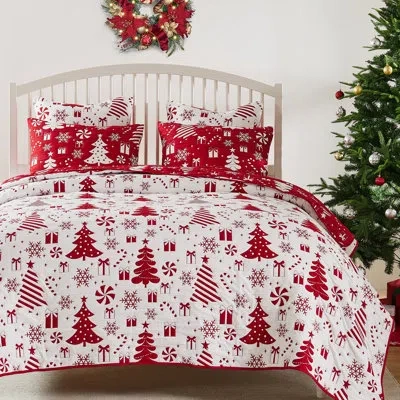 Greenland Home Fashions Peppermint Party 2-piece Twin Size Red Coverlet Set, 68x88 Inch