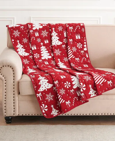 Greenland Home Fashions Peppermint Party Jacquard Woven Reversible Holiday Throw, 50" X 60" In Red