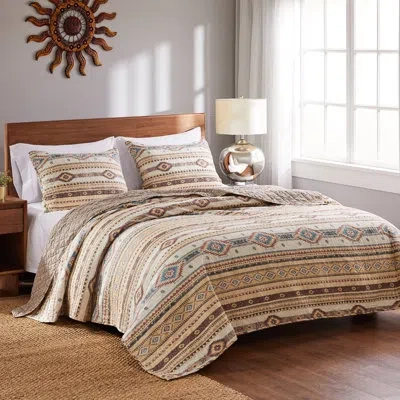 Greenland Home Fashions Phoenix Tan 2-piece Twin Size Quilt Set 68x88 + 20x26 In Multi