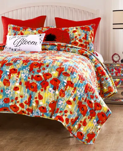 Greenland Home Fashions Poppies Modern Floral 3-pc. Quilt Set, King In Red