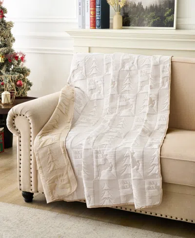 Greenland Home Fashions Reindeer Games Jacquard Woven Reversible Holiday Throw, 50" X 60" In White