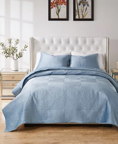 Greenland Home Fashions Riviera Velvet Finely Stitched 2 Piece Quilt Set, Twin/twin Xl In Blue