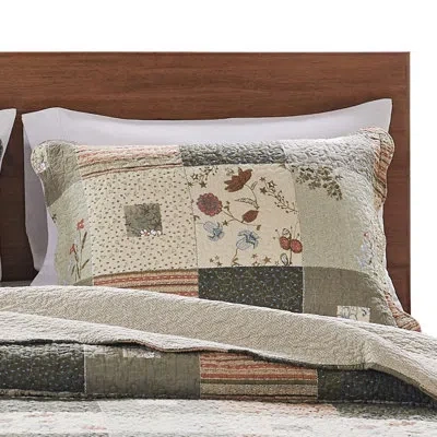 Greenland Home Fashions Sedona Patchwork Print King Sham In Green;beige