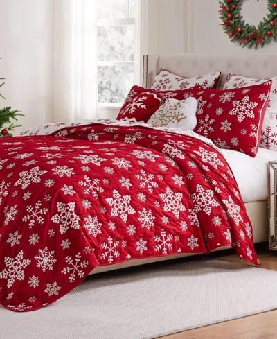 Greenland Home Fashions Snowflakes Holiday Matelasse 3-pc. Coverlet Set, King In Red