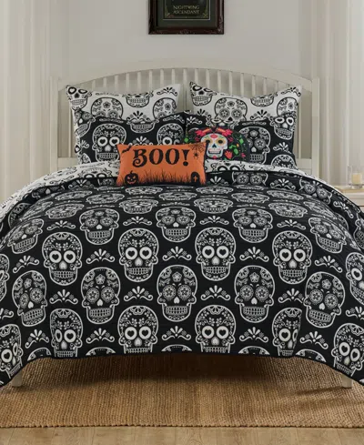 Greenland Home Fashions Sugar Skull Jacquard-woven 2-piece Coverlet Set, Twin In Blue