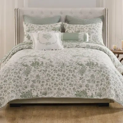 Greenland Home Fashions Toile Patch Jacquard Reversible Coverlet Set In Sage
