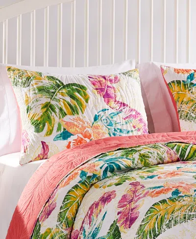 Greenland Home Fashions Tropics Coastal Palm Sham, Standard In Coral