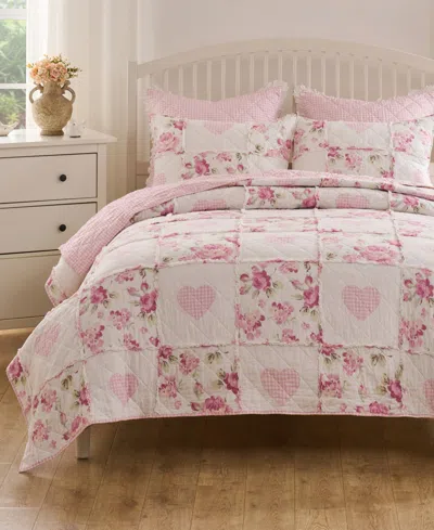 Greenland Home Fashions Veronica's Hearts Shabby Chic 2-pc. Quilt Set, Twin/twin Xl In Pink