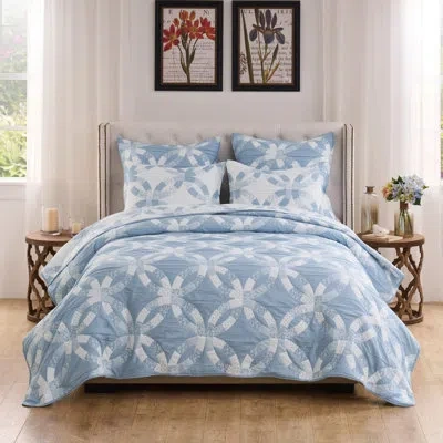 Greenland Home Fashions Wedding Ring 2-piece Twin Size Blue Coverlet Set, 68x88 Inch In Blue;white