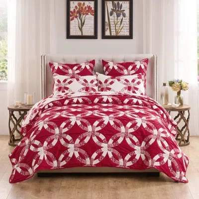 Greenland Home Fashions Wedding Ring 2-piece Twin Size Red Coverlet Set, 68x88 Inch In Red;white