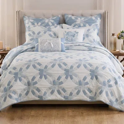 Greenland Home Fashions Wedding Ring Jacquard Reversible Coverlet Set In Blue
