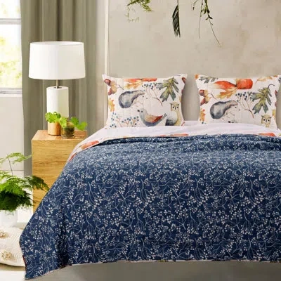 Greenland Home Fashions Willow Natural 2-piece Twin Size Quilt Set 68x88 + 20x26 In Blue