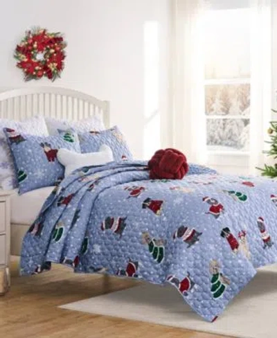 Greenland Home Fashions Winter Whiskers Holiday Quilt Sets In Blue