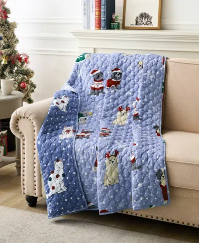 Greenland Home Fashions Winter Whiskers Pet Lover's Reversible Holiday Throw, 50" X 60" In Blue