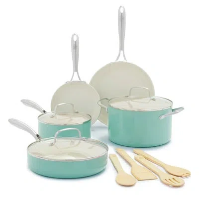 Greenlife Artisan Healthy Ceramic Nonstick, 12-piece Cookware Set, Stainless Steel Handle In Turquoise