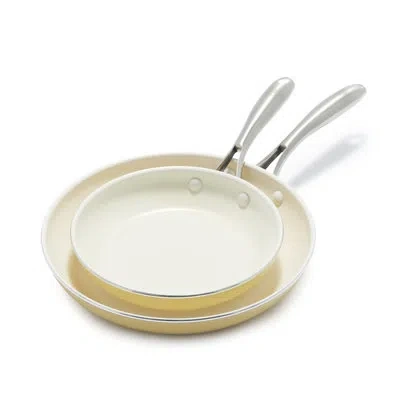 Greenlife Artisan Healthy Ceramic Nonstick, 8" And 10" Frying Pan Skillet Set, Stainless Steel Handle In Yellow