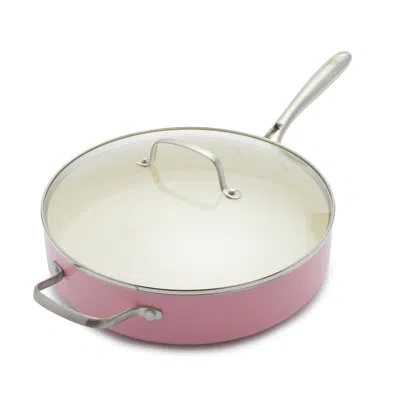 Greenlife Artisan Healthy Ceramic Nonstick Saute Pan, 5 Quart With Handle And Helper Lid In Silver;pink;clear