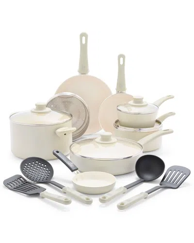 Greenlife Soft Grip Healthy Ceramic Nonstick 16pc Kitchen Cookware Set In White