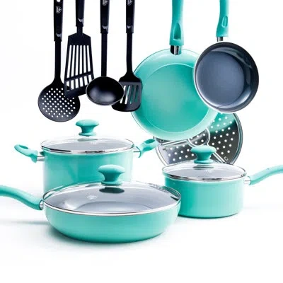 Greenlife Soft Grip Pro 13 Piece Ceramic Non-stick Cookware Set In Turquoise