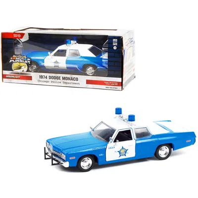 Greenlight 1-24 Scale Cpd Chicago Police Department Hot Pursuit 1974 Dodge Diecast Model Car Blue & White
