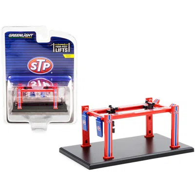 Greenlight 1-64 Scale Adjustable Four-post Lift Stp Red & Blue Series 2 Diecast Model Car