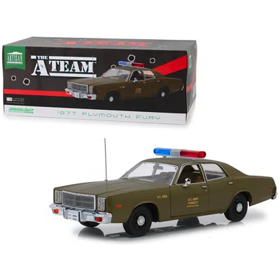 Greenlight 1 By 18 Scale Diecast For 1977 Plymouth Fury Us Army Police Model Car, Army Green