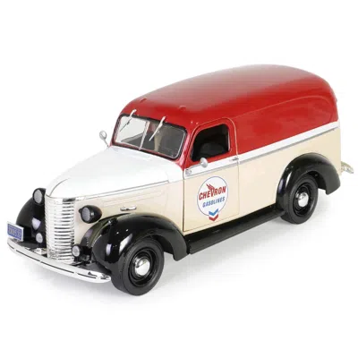 Greenlight 1939 Chevrolet Panel Truck Chevron Gasolines Red & Beige With White Hood & Stripes Running On Empty